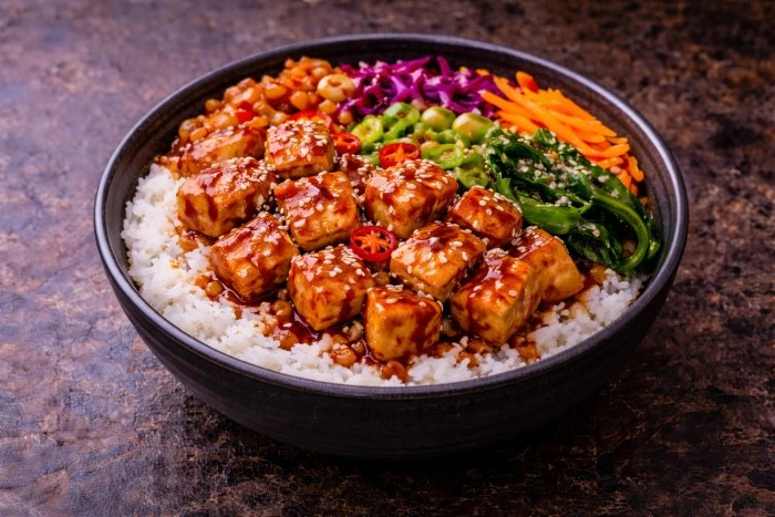 Silken Tofu Gochujang Rice Bowl